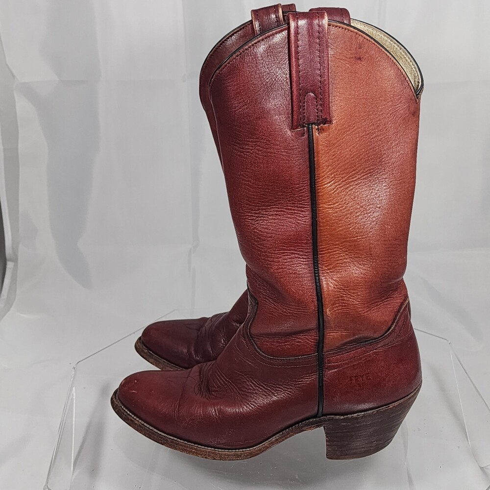 Frye 2356 Vintage Western Cowboy Boots Cognac Brown Leather USA Men 9 D USA MADE